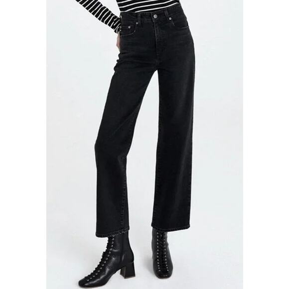 AG Adriano Goldshmied The Tomas High Rise Baggy Straight Leg Jeans, Black - Picture 2 of 10